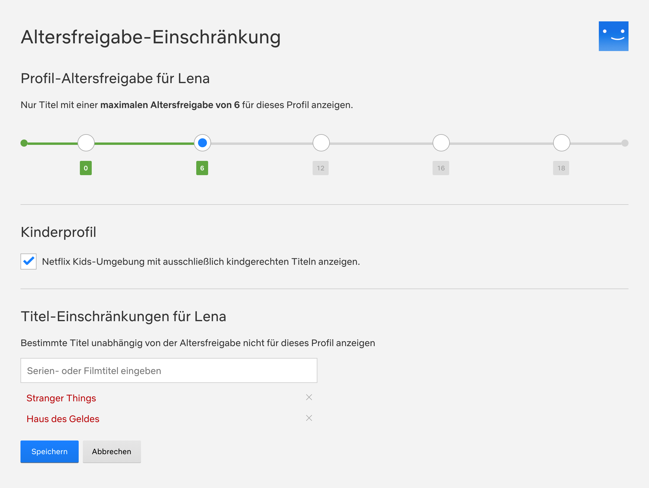 Netflix Altersfreigabeeinstellungen