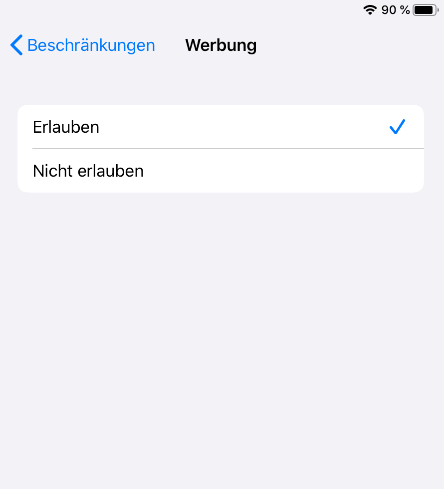 iOS Einstellung zu Werbungs-Beschränkungen